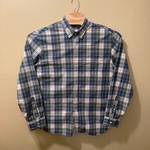 Men’s XL J.Crew Plaid Multicolored Green Blue White Long Sleeve Button Up Shirt